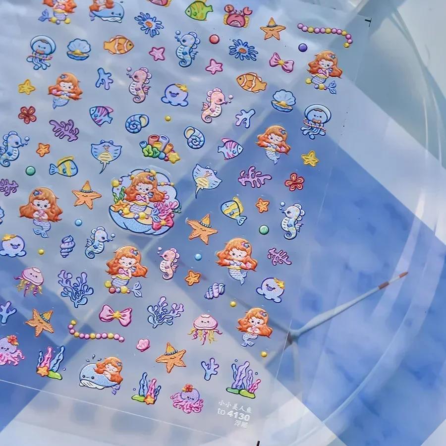 Magical Blow Bubbles Goldfish Bunny Rabbit Cat Kitten Shape Shiny Dreamy Bubbles 5D Nail Art Decorations Sticker Manicure Decal