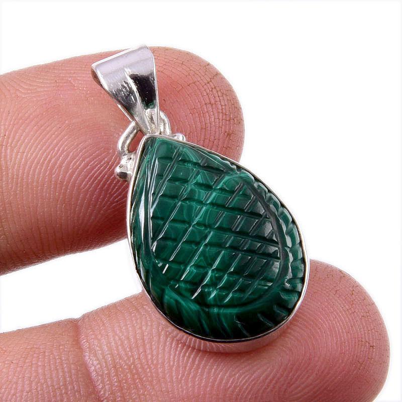 

Natural Malachite Gemstone Handmade 925 Solid Sterling Silver Pendant 1.25 w5u03