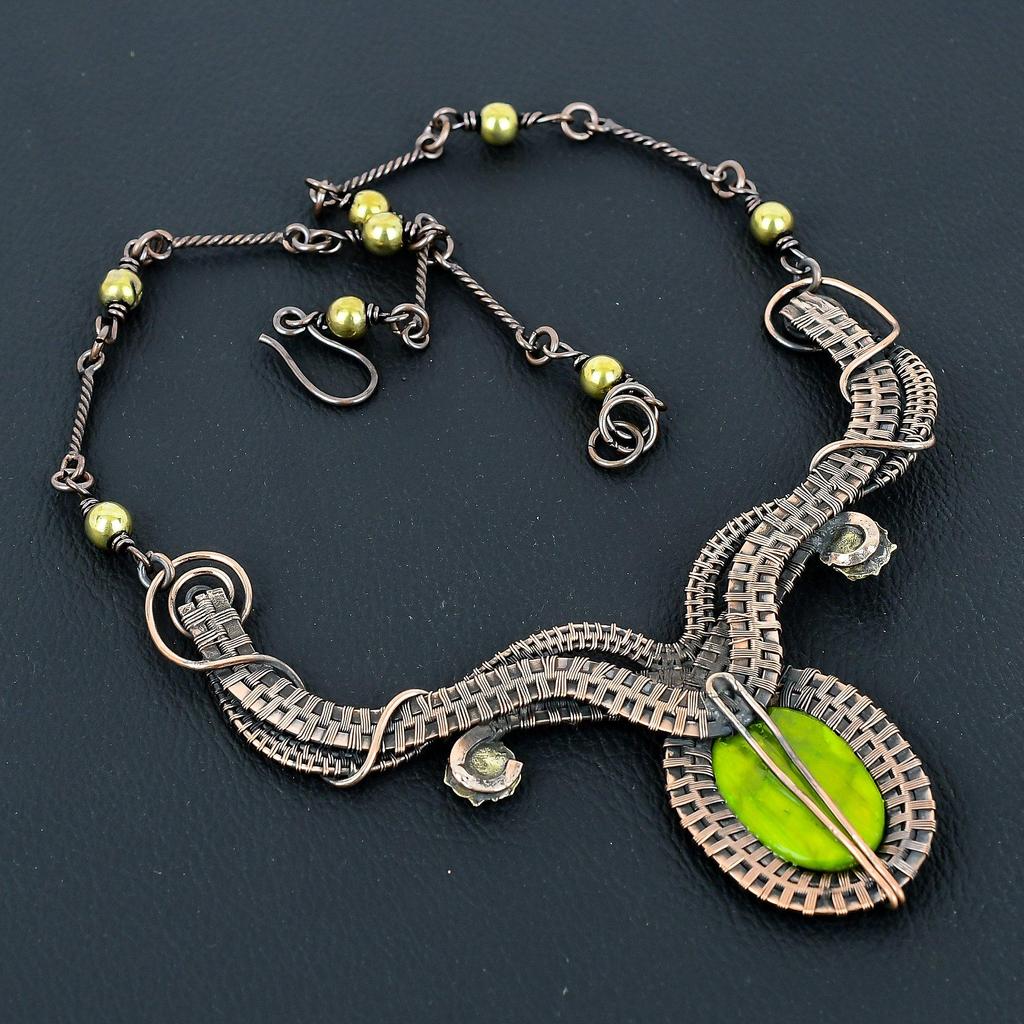 Grüner Flash Labradorit Halskette Handgemachter Schmuck, 999 Kupferdraht umwickelte Halskette Designer Edelsteinschmuck Verstellbare Kettenhalskette Geschenk für Mama