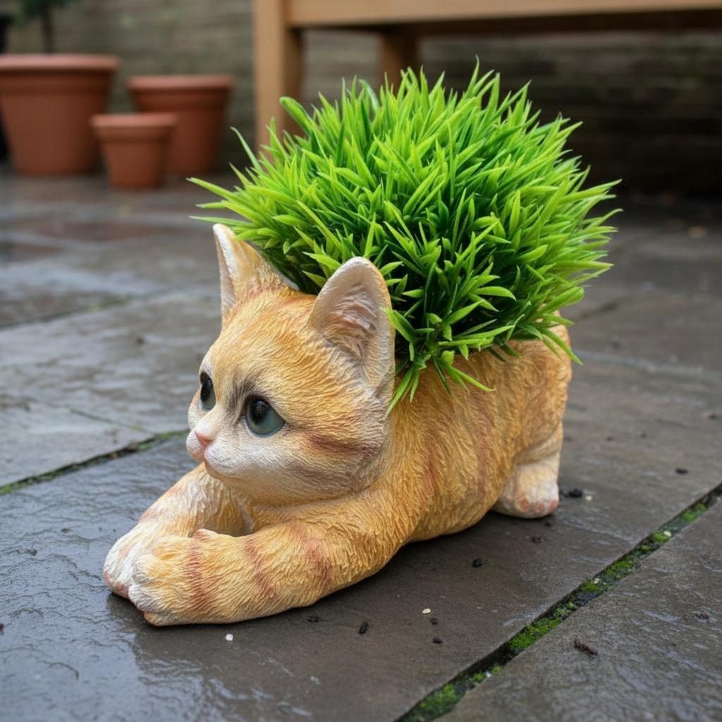 Feline Flower Pot Lifelike Features Cat Shaped Planter Creature Garden Planter Decorative Decoration Resin Cat Statue Pot