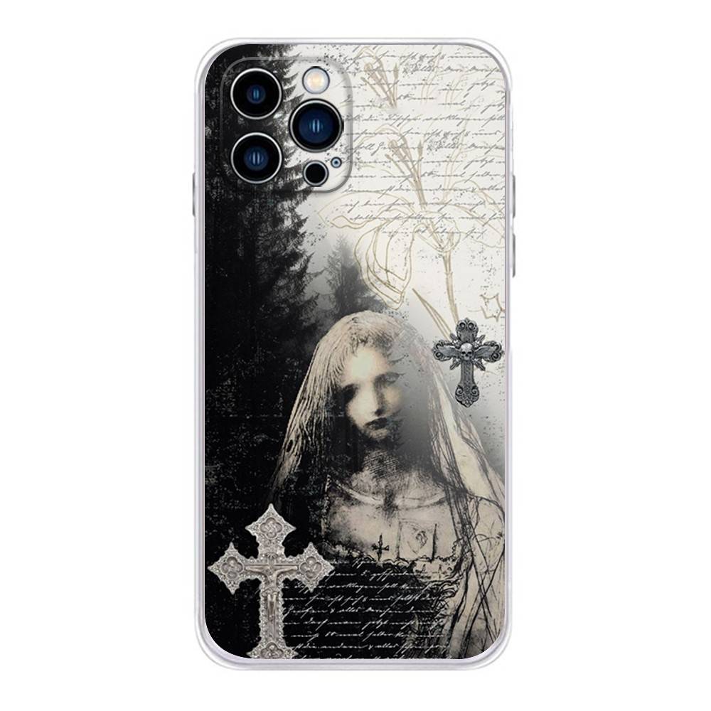 

Gothic Cyber Sigil Cross Phone Case For iPhone 17 16,15,14,13,12,11 Plus,Pro,Max,XR,Plus,E,Mini Transparent Soft Cover iPhone17PRO