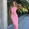 Sleeveless Ribbed Single-breasted Top Shirt Maxi Skirt Sexy Street Wear