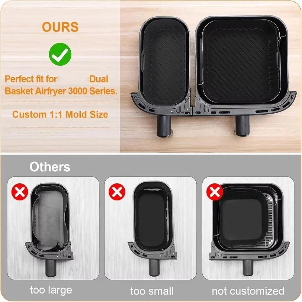 Reusable Dual Basket Baking Tray 6L/3L Air Fryer Silicone Pot Air Fryer Basket  Splash Guard Tool
