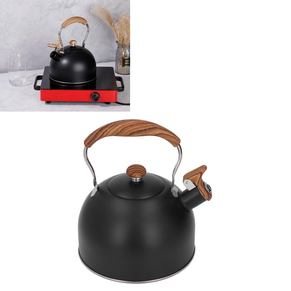 Folding Handle Whistling Tea Kettle Wood Pattern Handle Whistling Tea Pot  Coffee Making