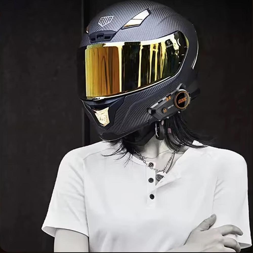 C50 Motorcycle Bluetooth Helmet Headset V5.3 Tri-Colorful Lights Earphone IPX6 Waterproof Support Connecting 2 Phones Same Time