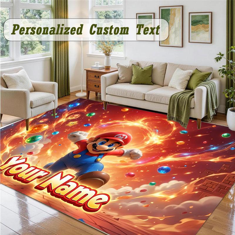 Crystal Velvet Square Rug Custom NameSuper Mario Pattern Non Slip Home Floor Decor Rug