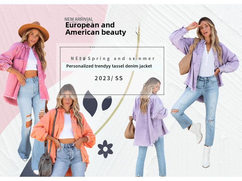 Jachetă de vară pentru femei, europeană și americană, cu ciucuri, de blugi