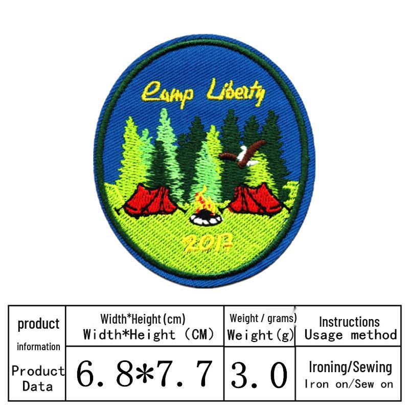 Black Round Landscape Embroidery Patch - Cloth Sticker for Decoration & Repair