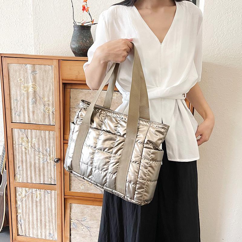 Cotton Tote Bag With Grid Pattern For Casual Daily Use