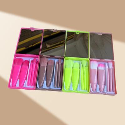 5-teiliges tragbares Make-up-Pinselset mit Spiegel: Enthält Lidschatten-, Puder-, Rouge- und Concealerpinsel