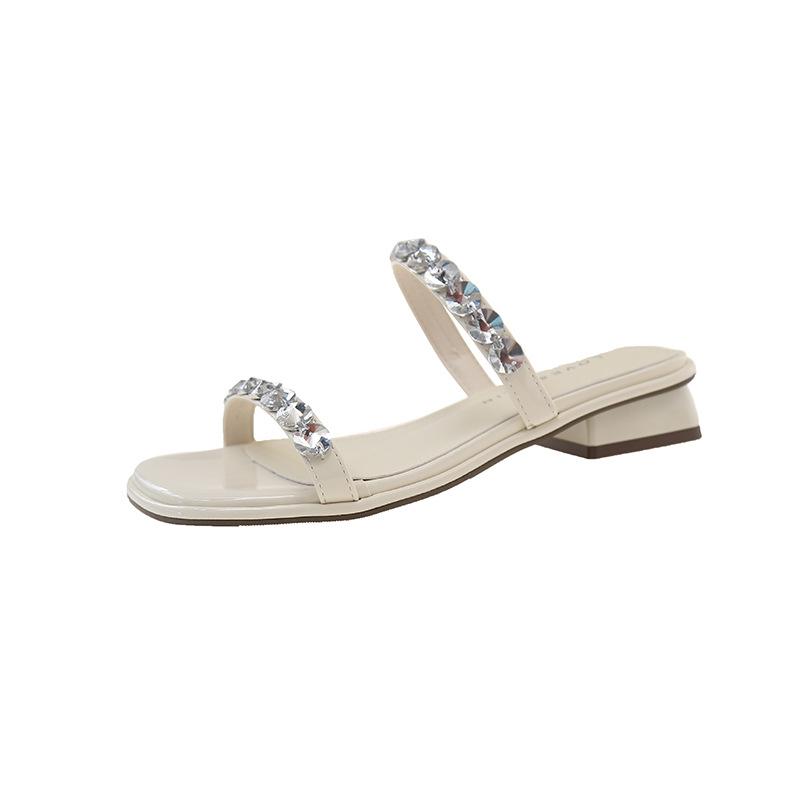 Fashion Slippers Casual Female Shoes Low Med Slides Jelly Flip Flops Square heel Luxury 2025 Soft Glitter Block Hoof Heels Rome Crystal