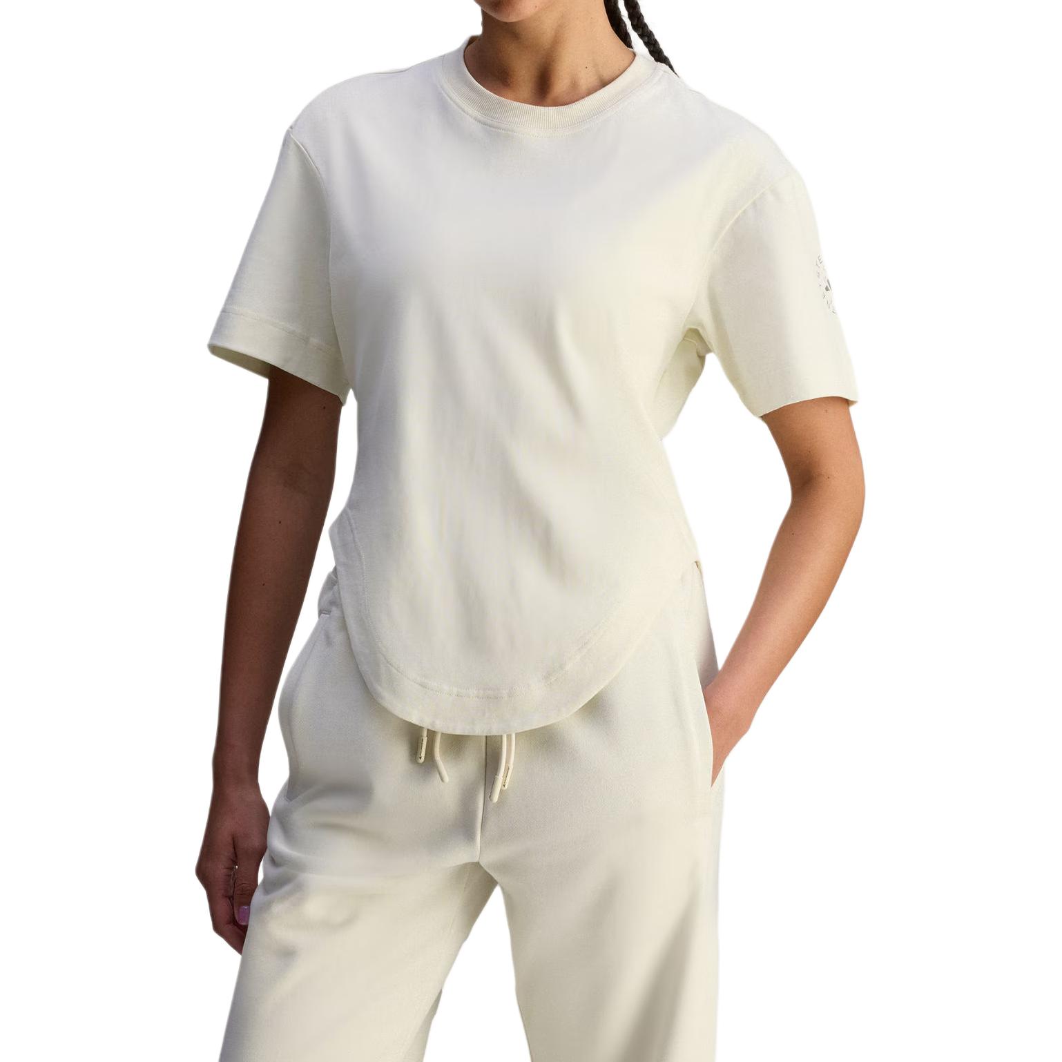 Adidas Stella McCartney Curved Hem T-Shirt, Women Waist-Defining Round Neck Short Sleeve Sports Tops JX6775 S