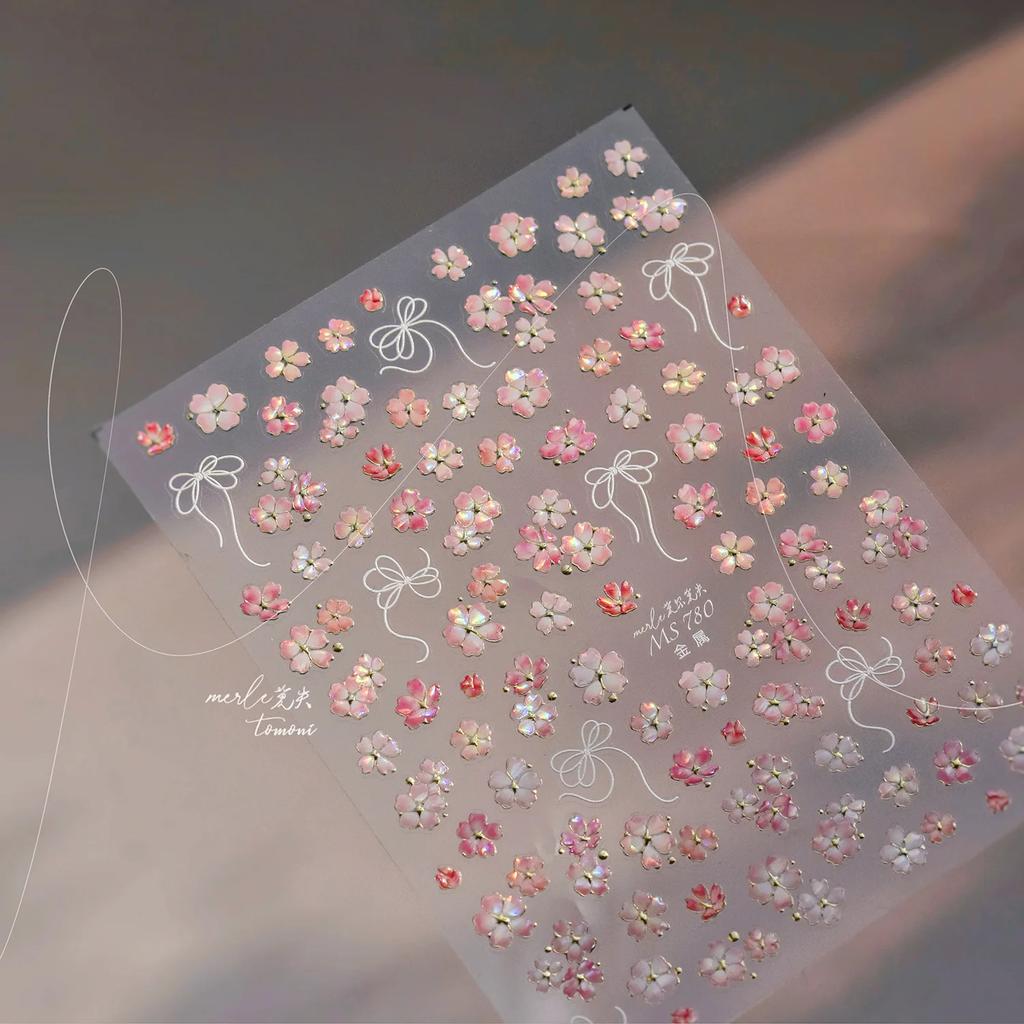 Golden Green Leaf Flower Nail Art Stickers Exqusitive 3D Five-petal Flower Nail Decorations DIY Adhesive Nail Decals Accessories