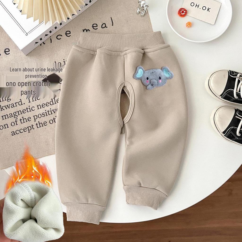 Baby-Sweathose mit Fleecefutter und offener Schritt: Verdickte, warme Herbst-/Winterkleidung für Jungen und Mädchen