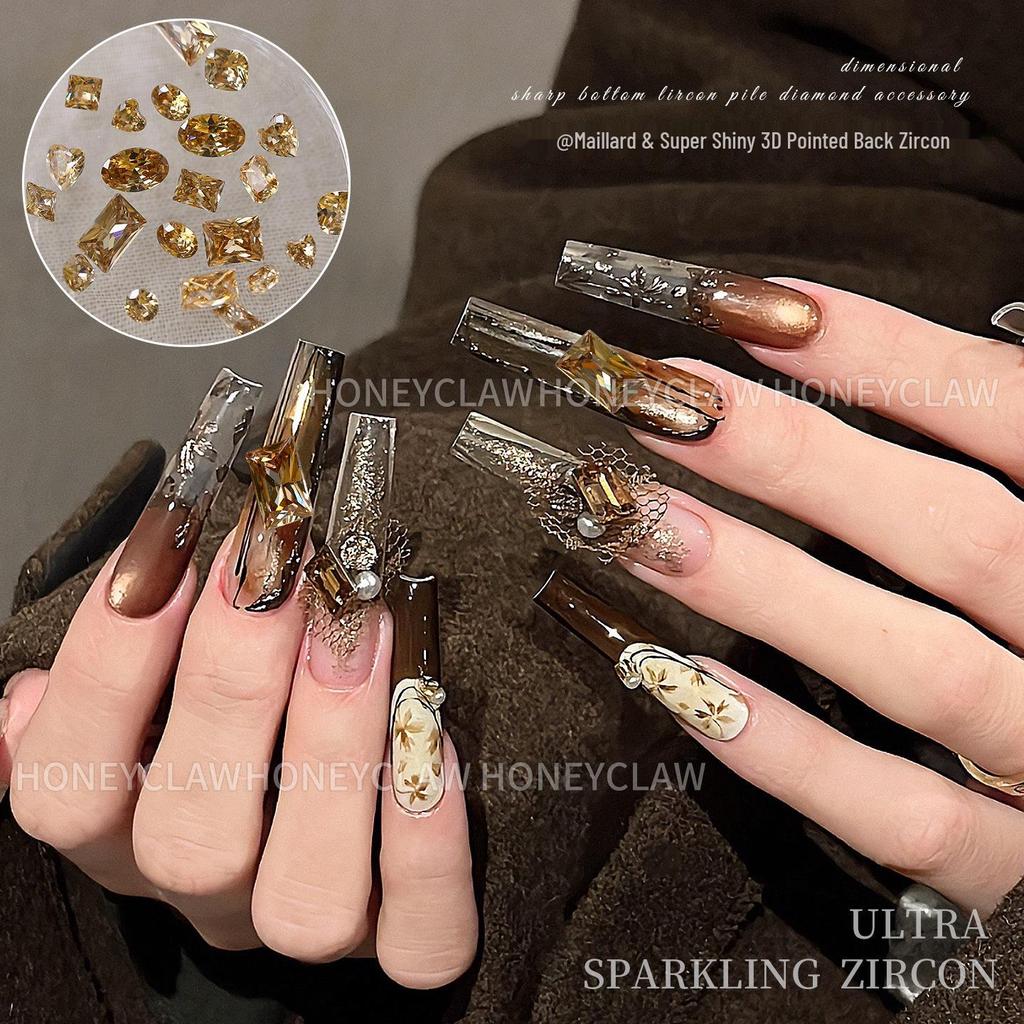 Champagne & Light Coffee Zircon Nail Art Gems: Large Pointed, Teardrop, Horse Eye, Pigeon Egg Shapes