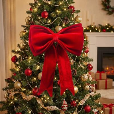 Handmade Bows Christmas Tree Topper Red Large Wreath Bows Hanging Xmas Ornament  Office Decor