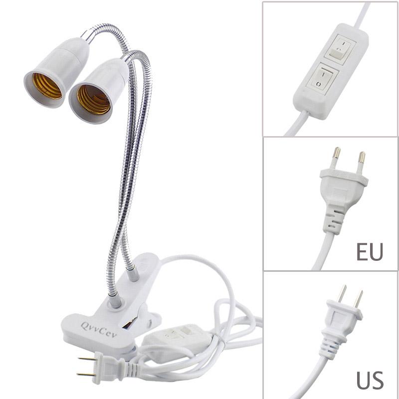 360 Degrees Flexible Light Holder Double Heads Clip With Daul Switch Extension Bulb Lamp E27 Socket for LED Grow Light