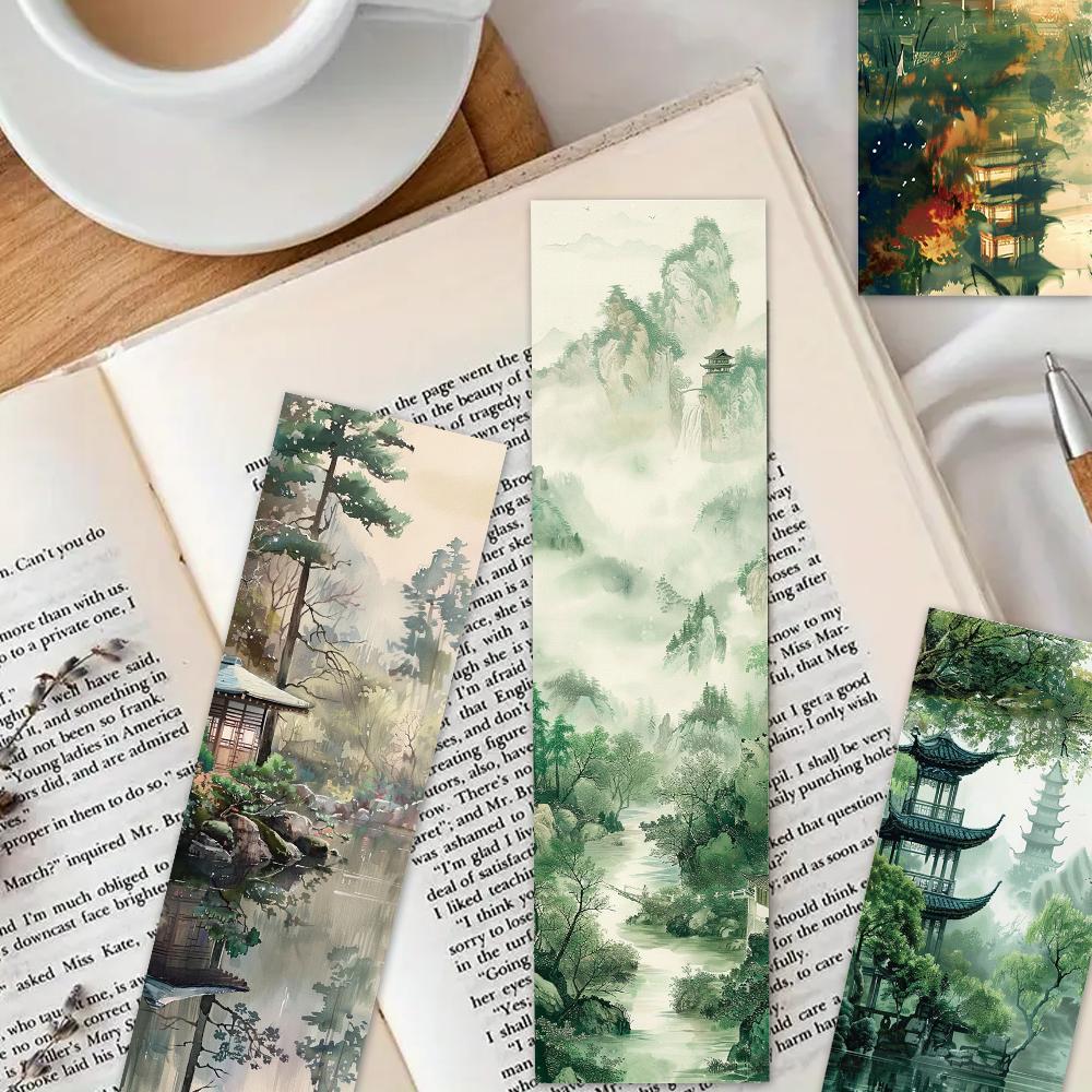 32 Stück, Lesezeichen mit Tuschelandschaft, geeignet für die Schulanfangszeit, Weihnachten, Halloween, Lehrer, Leser und Geburtstage.