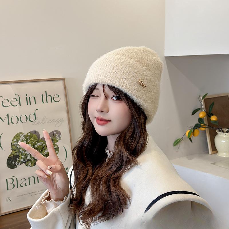 Autumn and Winter Hats for Women Plush New Korean Knitted Hats Versatile Warm Ear Protection Thickened Fashionable Wool Cold Hat