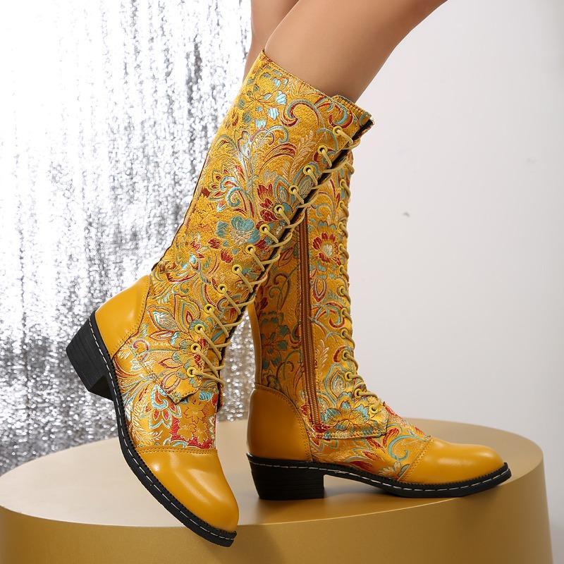 Fashion 2025 New Side Zipper Binding Ethnic Style Comfortable Temperament Women's Boots Middle Tube