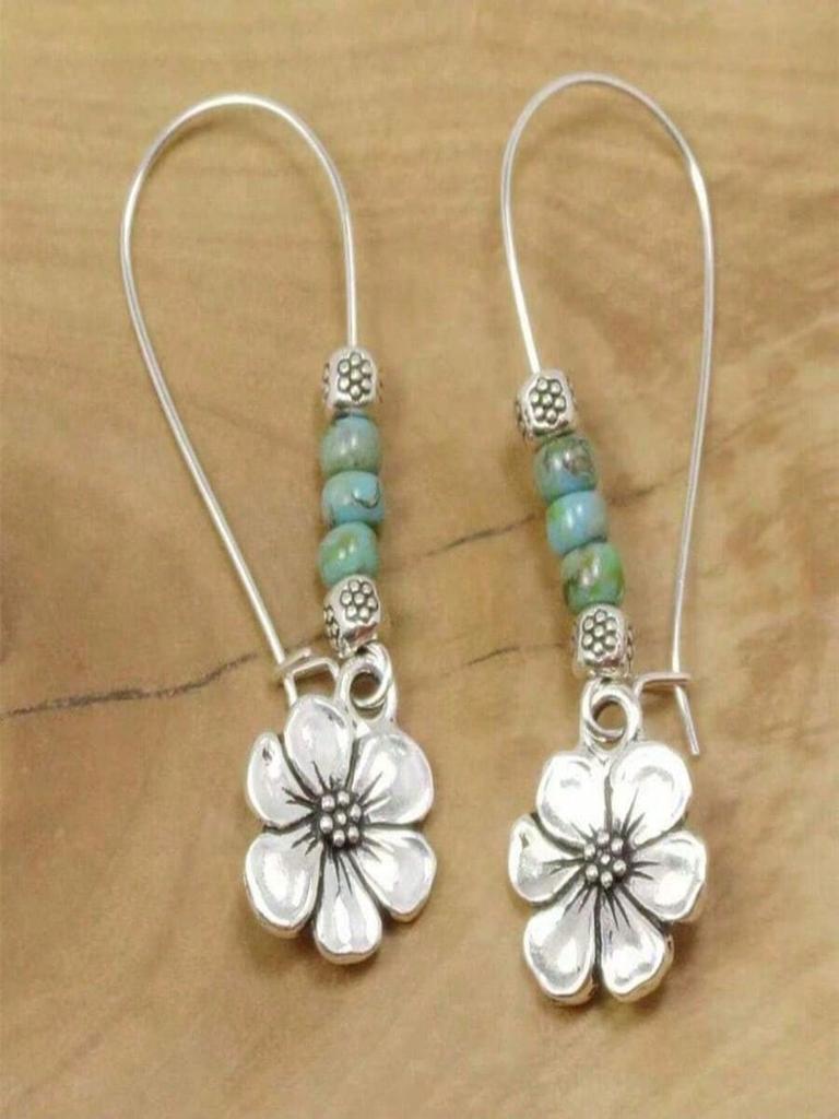 Boho Floral Beaded Dangle Earrings, Vintage Colorful Beads Creative New Fashion Elegant Party Jewelry Gift