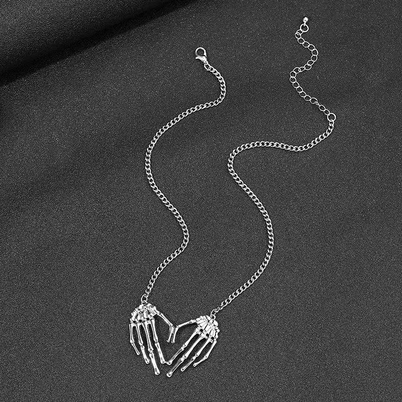 Men's Personalized Gothic Skull Hand Pendant Necklace - Hip Hop Style Alloy Jewelry
