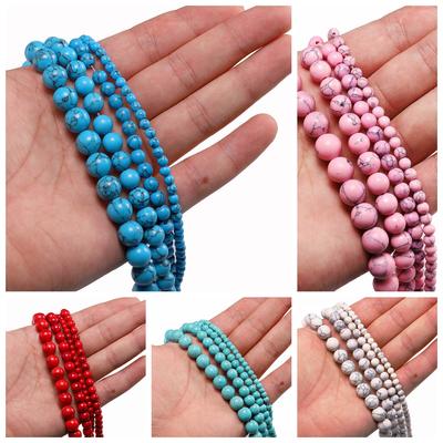 1strand/lot 4 6 8 10 12mm Round Natural Beads Pink/Red/Blue/Green Turquoises Loose Spacer Charm Bead For Jewelry Making DIY Necklaces Bracelets