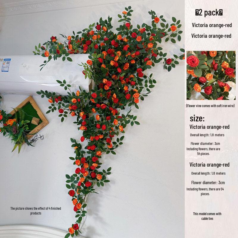 Rose Vine Artificial Flower Decor for Air Conditioner Pipes or Balcony Railings
