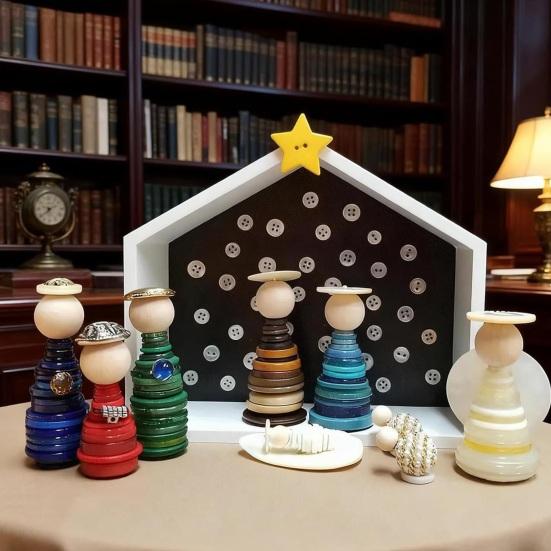 DIY Button Nativity Scene Kit Christmas Craft Set with Buttons Beads