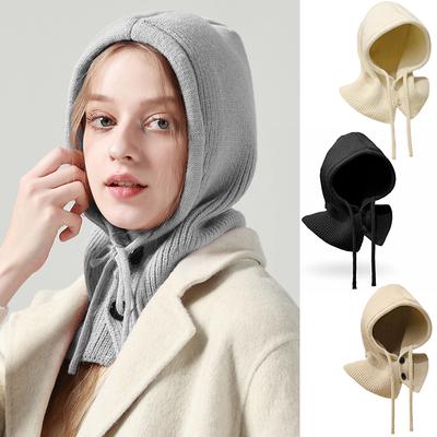 1 szt. Jednokolorowa dzianinowa zintegrowana czapka z kapturem na zewnątrz