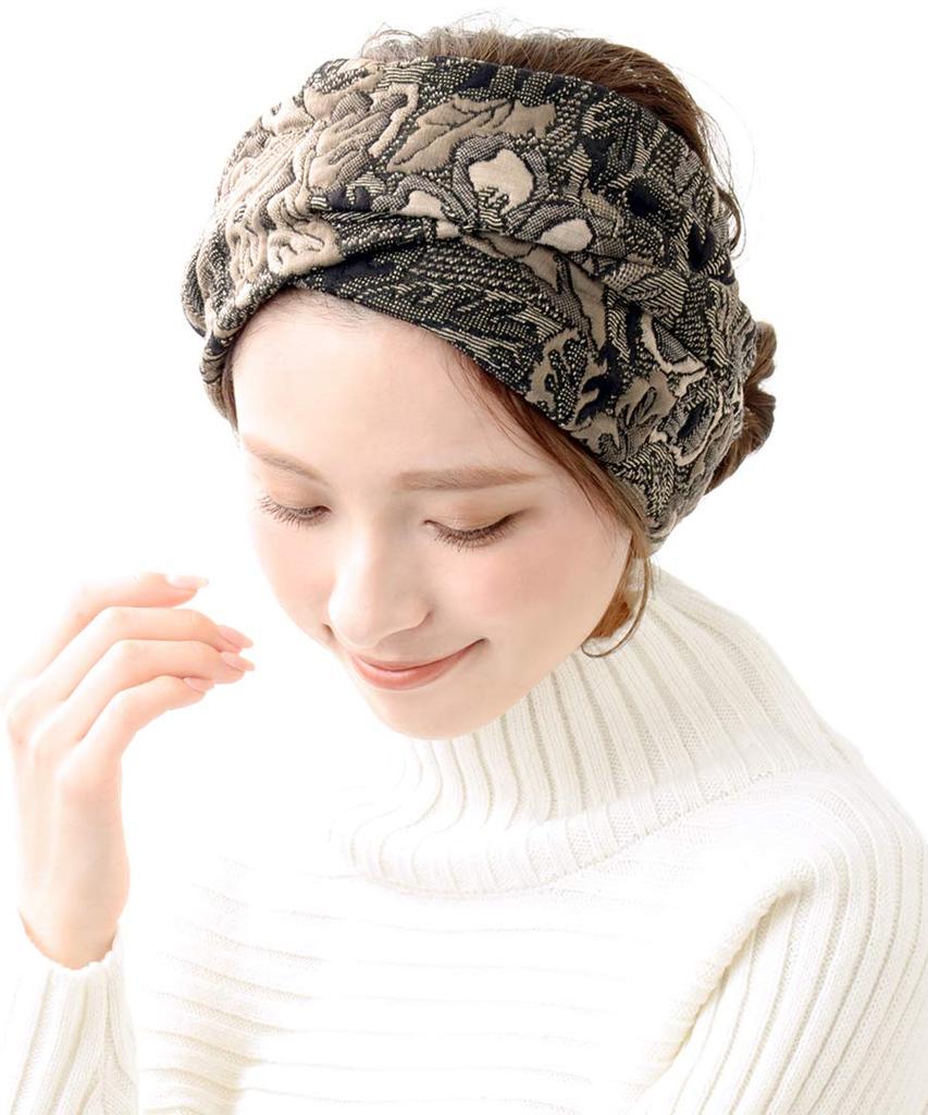 VINGTAINE Embroidered Voluminous Turban Wide Cross Headband, Turban, HB-109-BE