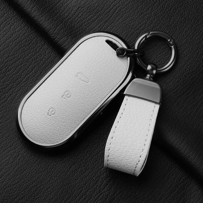 Aluminum Alloy Goatskin Car Key Case Cover For Huawei Aito M5 M7 Car Key Case Protect Fob