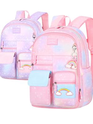 Side-Opening School Bags Waterproof School Backpack for Girls Gradient Color Princess Backpack Kids Schoolbag Primary School