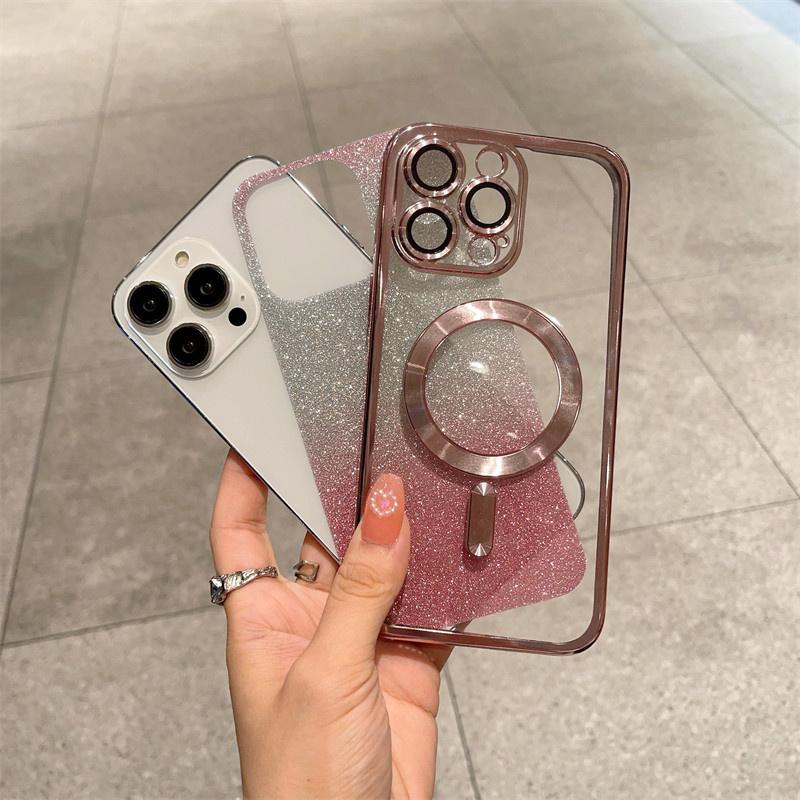 Für iPhone 15 Pro Max Luxus Magsafe Magnetische Quadratische Beschichtung Rahmen Gradienten Glitter Telefon Fall Für iPhone 11 12 13 14 15 Plus Abdeckung