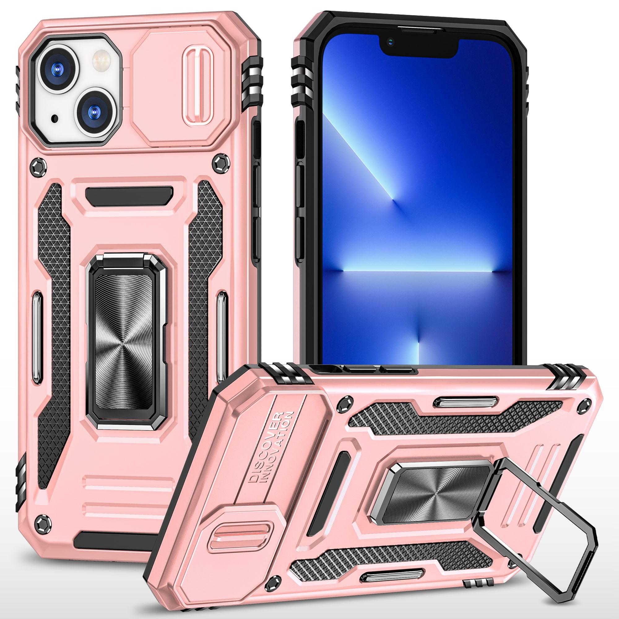 

Armor Series For iPhone 15 Metal Kickstand Back Cover Slide Camera Shield PC+TPU Phone Case Rose Gold