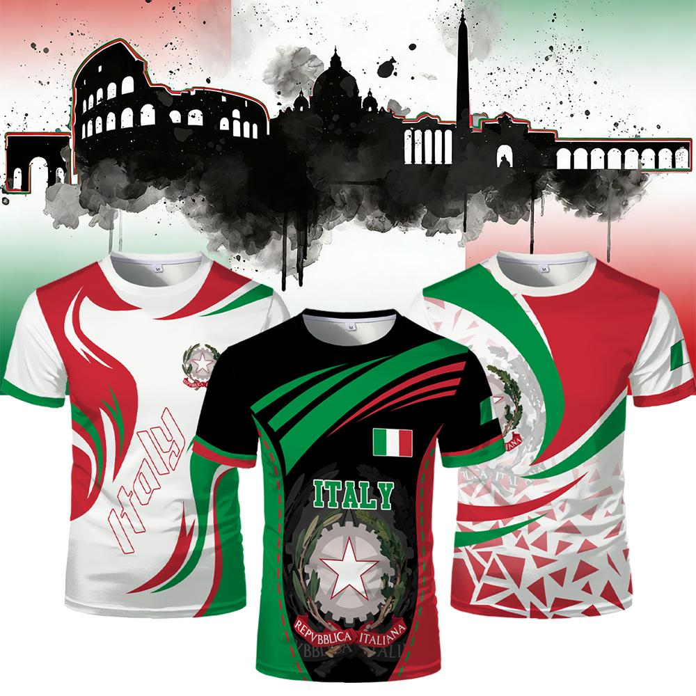 Italy Flag Print Football T-shirt Italian Outdoor Sports Quick-drying Breathable Jersey Men's and Women's Casual Streetwear