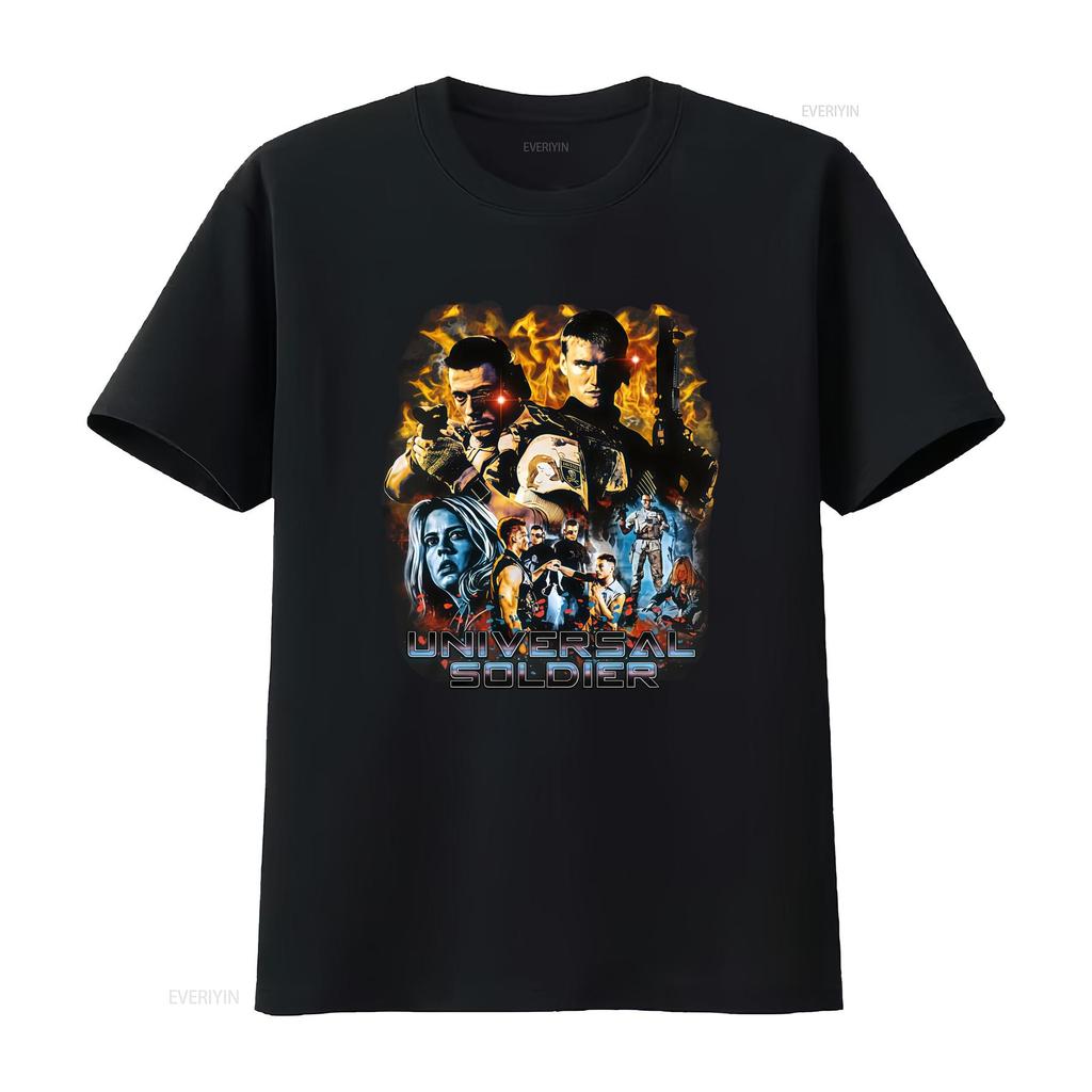 Universal Soldier Movie Character Print T Shirt for Men Action Packed Design Vintage Washed Homme Stretched Breathable Graphic