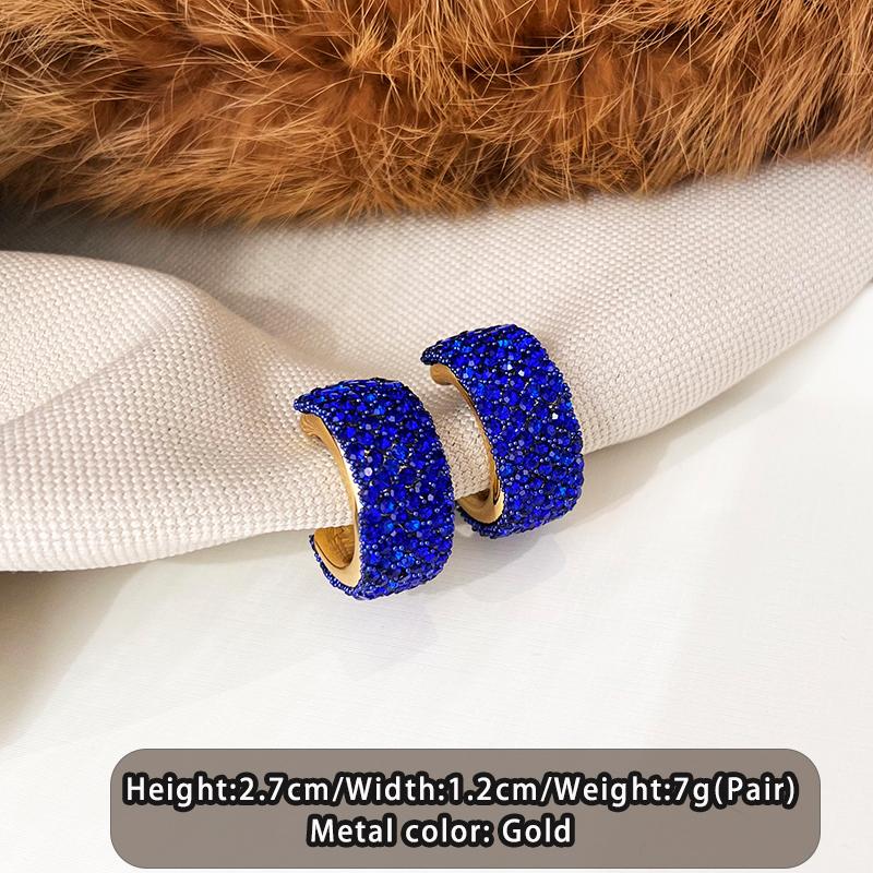 

2026 Autumn/Winter New Soft Rubber Artificial Crystal Metal C-shaped Earrings for Women s Luxury Jewelry Christmas Accessories синій