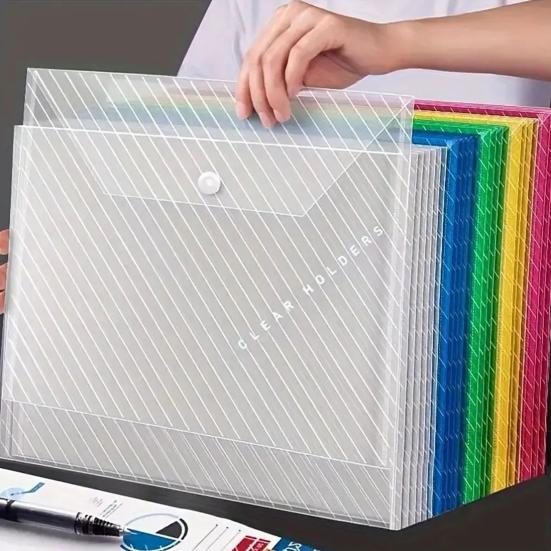 10 Adet Plastik Zarf Dosya Klasörü Şeffaf A4 Mektup Boyutu Belge Düzenleyici Çıtçıtlı Düğmeli Ev Ofis İş Seyahati için
