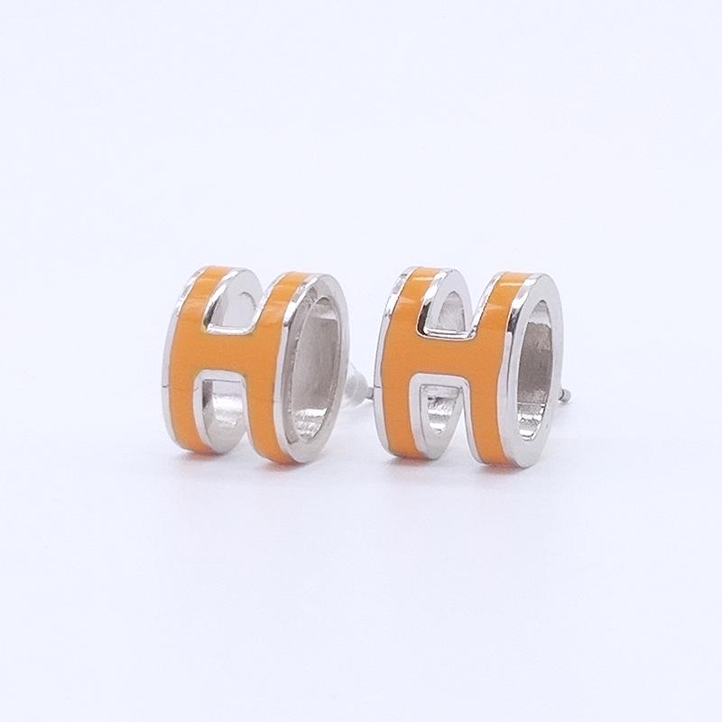 H Letter 3D Colorful Epoxy Enamel Stud Earrings - Small Titanium Steel Commuter Jewelry