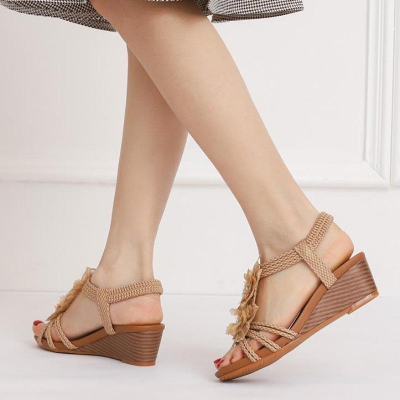 Wedges Roma Shoes for Women 2025 Summer Bohemian Flower Vacation Beach Sandals Size 36 42 Sandalias De Mujer Women's Sandals