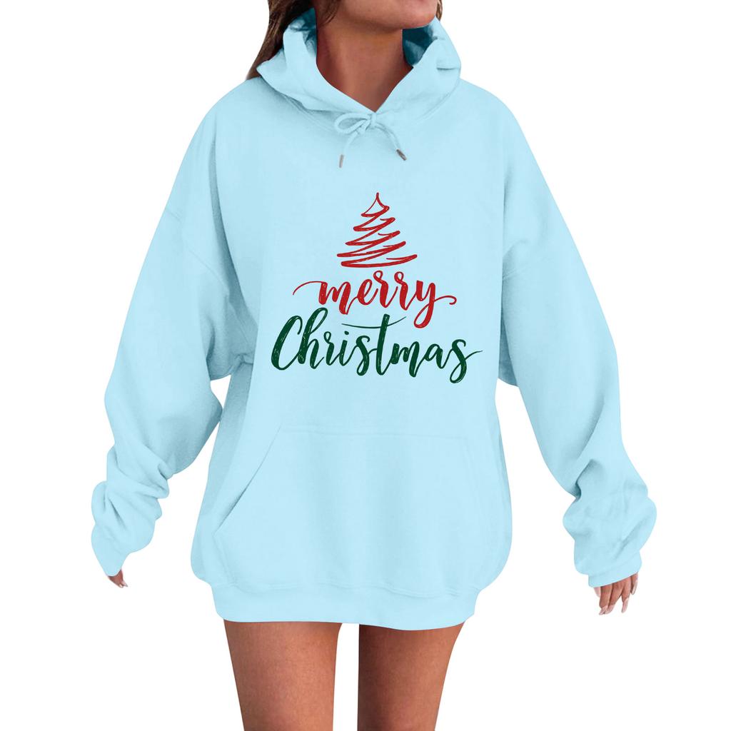 Women's Fashion Casual Long Sleeve Loose Christmas Print Hooded Sweatshirt