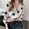 Women Summer Style Polka Dot Shirt Lady Casual Short Sleeve Stand Collar Flower Printed Blusas Tops