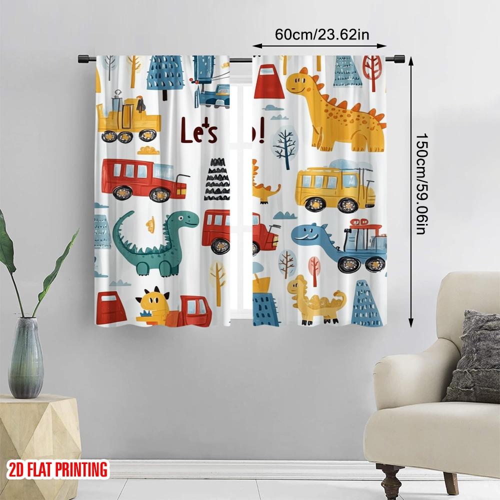 2pcs,2D Plane Printing Curtains Digital Printed DinoCommute Polyester (without Rod) Holiday Perfect for Bedroom, Kitchen, Office