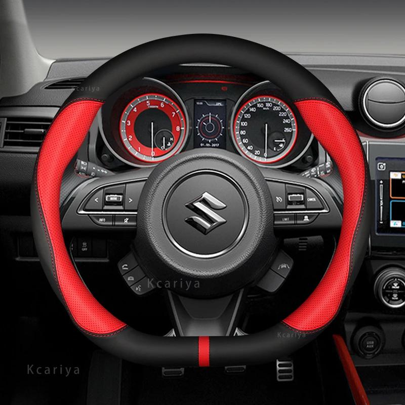 Microfiber Leather Car Steering Wheel Cover, D Shape, 38cm, Sport Auto Accessories, Suzuki Swift 2017 2018 2019, 2020, 2021,2022
