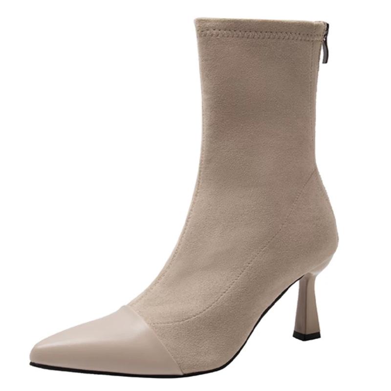 Semsket spiss tå Dame Chelsea Boots Ankelhøye hæler Designersko Vinter Ny motetrend 2024 Gå Goth Mujer Zapatos