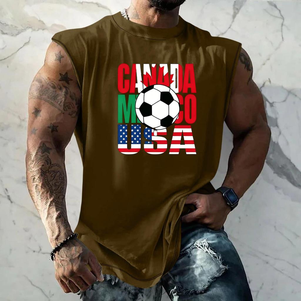 Men Sleeveless Tank Top Loose Fit Basic Vest Soccer Themed Graphic Print Summer Casual Sportswear Muscle Shirt
