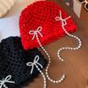 Hollow Out Bow Pearl Beanies Bohemian Style Knit Cap Cute Ethnic Style Hat  Outdoor