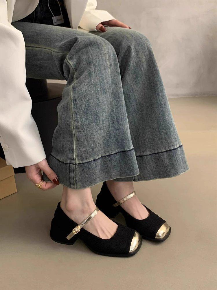 Square Head Shallow Mouth Thick Heeled Single Shoes Female Spring and Summer Temperament Fairy High Heeled Mary Jane Shoes