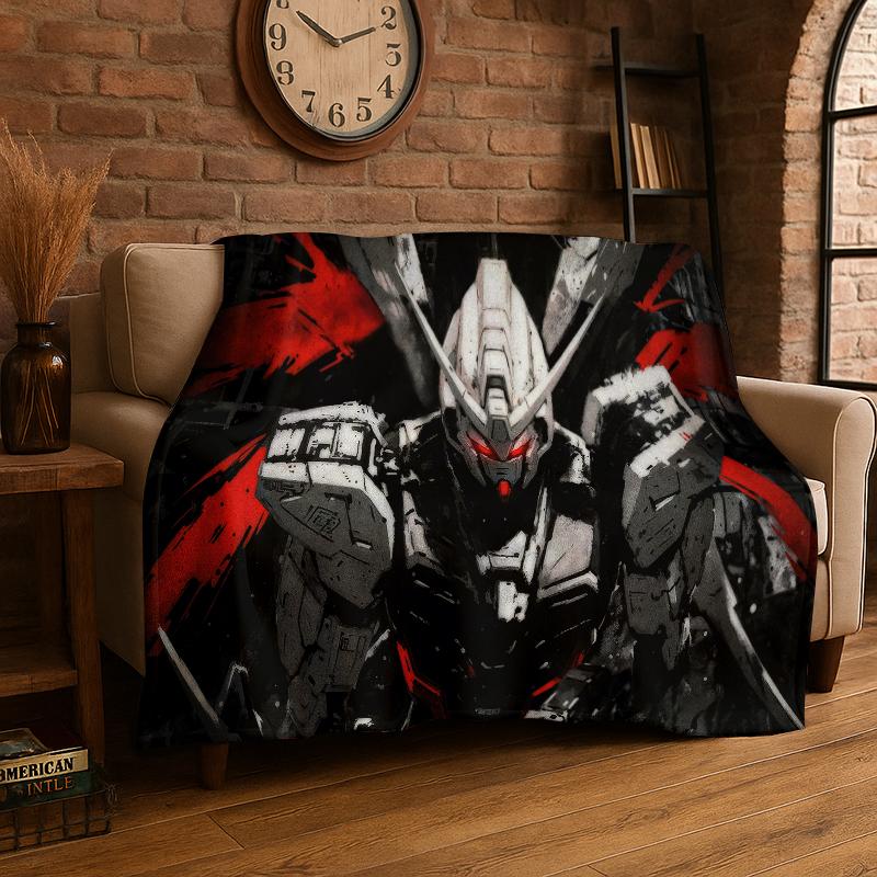Classic Gundam Cartoon Robot Flannel Blanket Soft Warm Throw Blanket for Bedroom Living Room Bed Travel Camping Picnic Kids